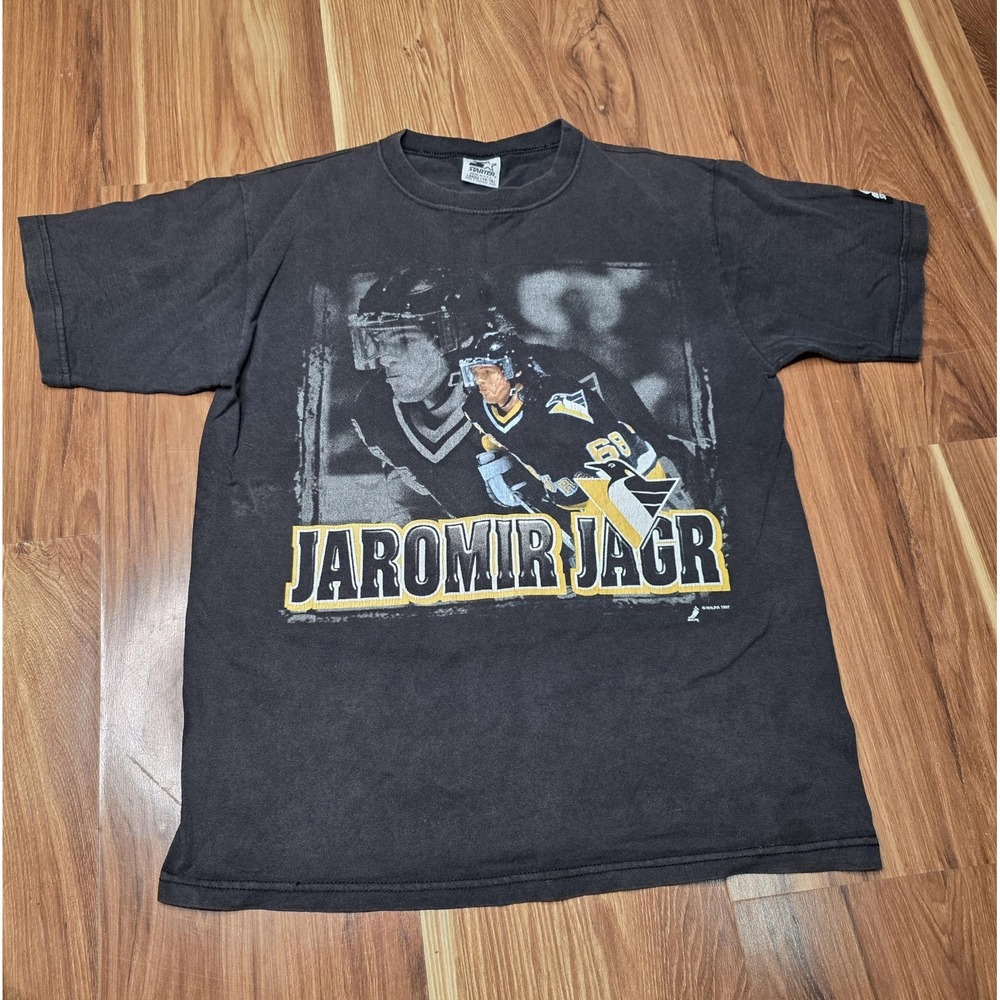 Vintage Pittsburgh Penguins Shirt Boys Large Black Hockey Jaromir Jagr Starter